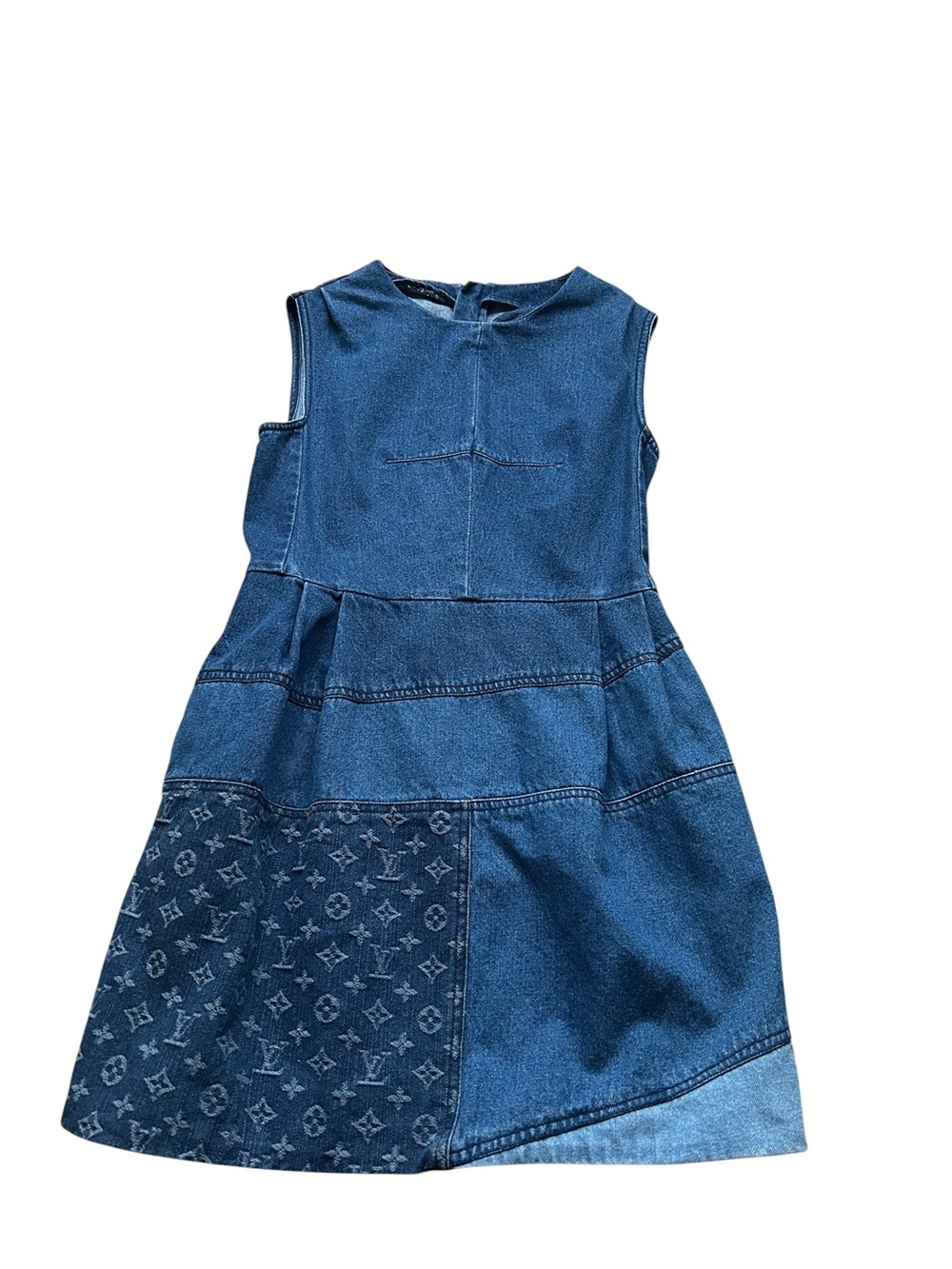 Denim Monogram  Dress Sleeveless A-Line Structured Mini Size Small - Picture 11 of 16